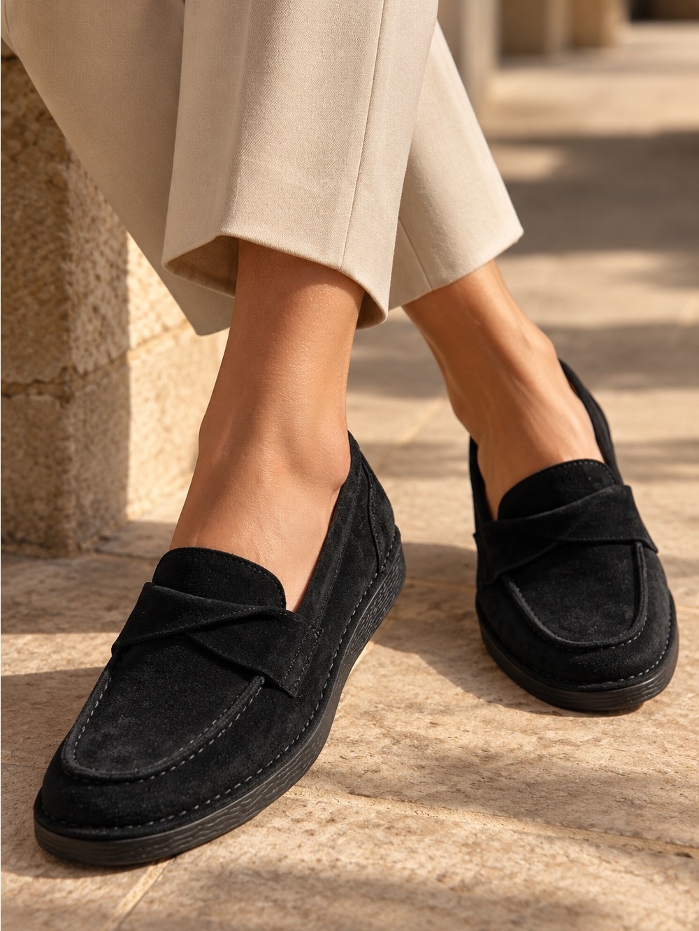 NWOB Brioso Clarence Suede Leather Loafers Black Size 7 Made in Brazil $130